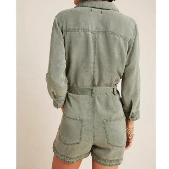 Dear John Army Devon Green Denim Belted Long Sleeve Utility Romper Size XS - Picture 3 of 11